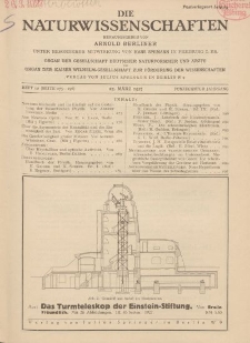 Die Naturwissenschaften. Wochenschrift..., 15. Jg. 1927, 25. März, Heft 12.