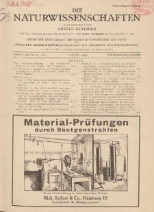 Die Naturwissenschaften. Wochenschrift..., 15. Jg. 1927, 1. April, Heft 13.