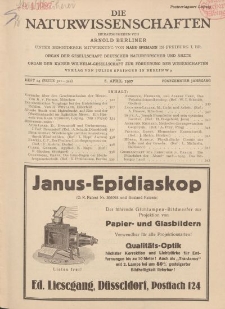 Die Naturwissenschaften. Wochenschrift..., 15. Jg. 1927, 8. April, Heft 14.