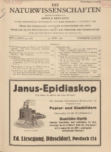 Die Naturwissenschaften. Wochenschrift..., 15. Jg. 1927, 15. April, Heft 15.