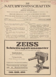 Die Naturwissenschaften. Wochenschrift..., 15. Jg. 1927, 22. April, Heft 16.