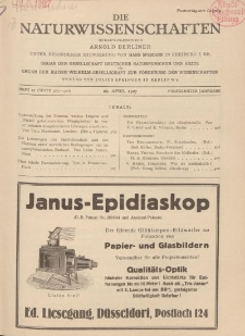 Die Naturwissenschaften. Wochenschrift..., 15. Jg. 1927, 29. April, Heft 17.