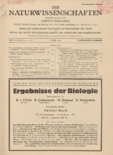 Die Naturwissenschaften. Wochenschrift..., 15. Jg. 1927, 6. Mai, Heft 18.