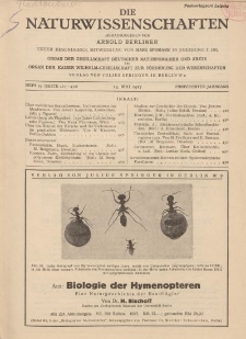 Die Naturwissenschaften. Wochenschrift..., 15. Jg. 1927, 13. Mai, Heft 19.