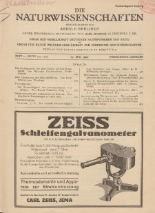 Die Naturwissenschaften. Wochenschrift..., 15. Jg. 1927, 27. Mai, Heft 21.