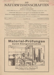 Die Naturwissenschaften. Wochenschrift..., 15. Jg. 1927, 24. Juni, Heft 25.