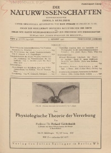 Die Naturwissenschaften. Wochenschrift..., 15. Jg. 1927, 5. August, Heft 31.