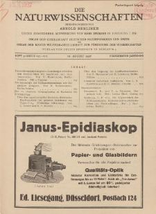 Die Naturwissenschaften. Wochenschrift..., 15. Jg. 1927, 12. August, Heft 32.