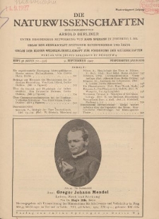 Die Naturwissenschaften. Wochenschrift..., 15. Jg. 1927, 9. September, Heft 36.