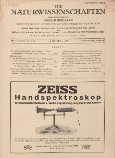 Die Naturwissenschaften. Wochenschrift..., 15. Jg. 1927, 14. Oktober, Heft 41.