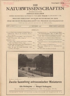 Die Naturwissenschaften. Wochenschrift..., 15. Jg. 1927, 28. Oktober, Heft 43.