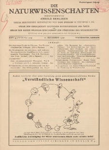 Die Naturwissenschaften. Wochenschrift..., 15. Jg. 1927, 11. November, Heft 45.