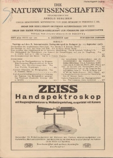 Die Naturwissenschaften. Wochenschrift..., 15. Jg. 1927, 2. Dezember, Heft 48/49.