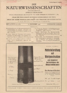 Die Naturwissenschaften. Wochenschrift..., 15. Jg. 1927, 16. Dezember, Heft 50.