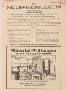 Die Naturwissenschaften. Wochenschrift..., 15. Jg. 1927, 23. Dezember, Heft 51.