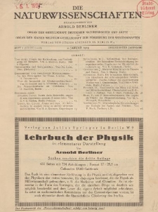 Die Naturwissenschaften. Wochenschrift..., 13. Jg. 1925, 2. Januar, Heft 1.