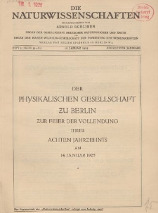 Die Naturwissenschaften. Wochenschrift..., 13. Jg. 1925, 16. Januar, Heft 3.