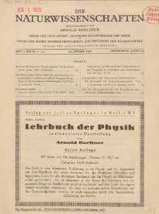 Die Naturwissenschaften. Wochenschrift..., 13. Jg. 1925, 30. Januar, Heft 5.