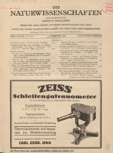 Die Naturwissenschaften. Wochenschrift..., 13. Jg. 1925, 20. Februar, Heft 8.