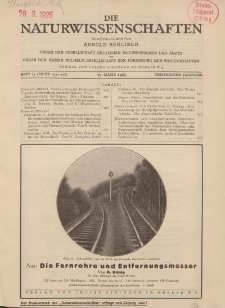 Die Naturwissenschaften. Wochenschrift..., 13. Jg. 1925, 27. März, Heft 13.