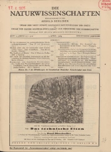 Die Naturwissenschaften. Wochenschrift..., 13. Jg. 1925, 3. April, Heft 14.