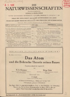 Die Naturwissenschaften. Wochenschrift..., 13. Jg. 1925, 1. Mai, Heft 18.
