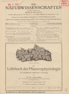 Die Naturwissenschaften. Wochenschrift..., 13. Jg. 1925, 17. Juli, Heft 29.