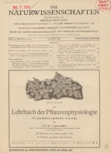 Die Naturwissenschaften. Wochenschrift..., 13. Jg. 1925, 17. Juli, Heft 29.