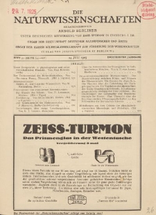 Die Naturwissenschaften. Wochenschrift..., 13. Jg. 1925, 24. Juli, Heft 30.