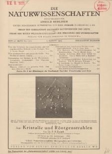 Die Naturwissenschaften. Wochenschrift..., 13. Jg. 1925, 7. August, Heft 32.