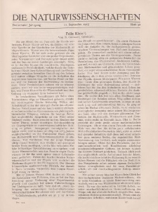 Die Naturwissenschaften. Wochenschrift..., 13. Jg. 1925, 11. September, Heft 37.