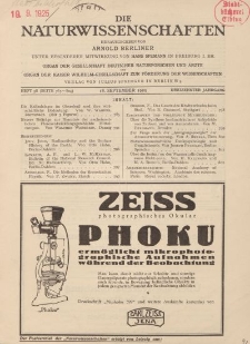 Die Naturwissenschaften. Wochenschrift..., 13. Jg. 1925, 18. September, Heft 38.