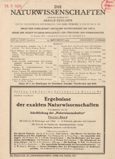 Die Naturwissenschaften. Wochenschrift..., 13. Jg. 1925, 25. September, Heft 39.