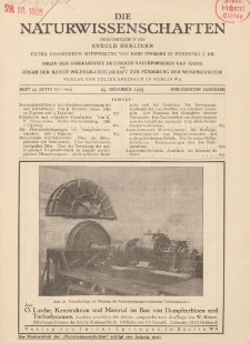Die Naturwissenschaften. Wochenschrift..., 13. Jg. 1925, 23. Oktober, Heft 43.