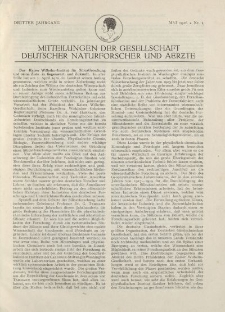 Mitteilungen der Gesellschaft Deutscher Naturforscher und Aerzte, 3. Jg. 1926, Mai, Nr 1.