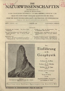 Die Naturwissenschaften. Wochenschrift..., 14. Jg. 1926, 1. Januar, Heft 1.