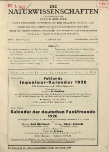 Die Naturwissenschaften. Wochenschrift..., 14. Jg. 1926, 8. Januar, Heft 2.