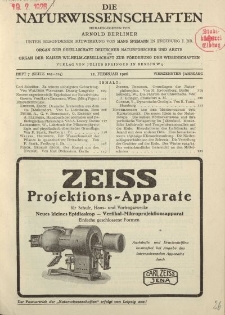 Die Naturwissenschaften. Wochenschrift..., 14. Jg. 1926, 12. Februar, Heft 7.