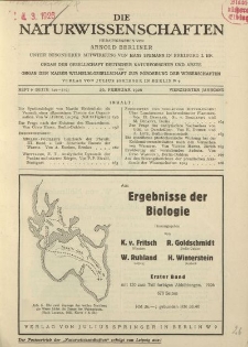 Die Naturwissenschaften. Wochenschrift..., 14. Jg. 1926, 26. Februar, Heft 9.