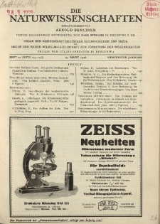 Die Naturwissenschaften. Wochenschrift..., 14. Jg. 1926, 19. März, Heft 12.