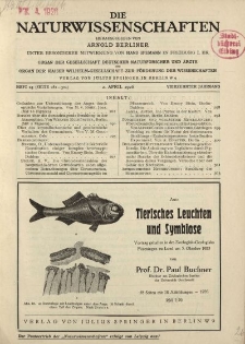 Die Naturwissenschaften. Wochenschrift..., 14. Jg. 1926, 2. April, Heft 14.