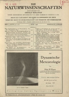 Die Naturwissenschaften. Wochenschrift..., 14. Jg. 1926, 9. April, Heft 15.