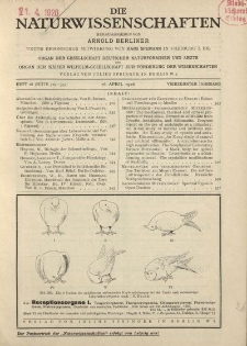 Die Naturwissenschaften. Wochenschrift..., 14. Jg. 1926, 16. April, Heft 16.