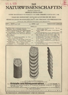 Die Naturwissenschaften. Wochenschrift..., 14. Jg. 1926, 23. April, Heft 17.