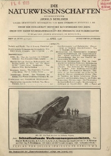 Die Naturwissenschaften. Wochenschrift..., 14. Jg. 1926, 30. April, Heft 18.