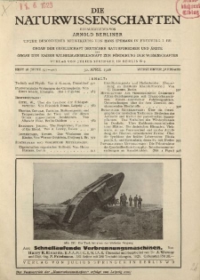 Die Naturwissenschaften. Wochenschrift..., 14. Jg. 1926, 30. April, Heft 18.