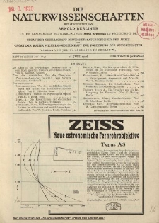 Die Naturwissenschaften. Wochenschrift..., 14. Jg. 1926, 18. Juni, Heft 25.