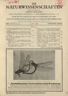 Die Naturwissenschaften. Wochenschrift..., 14. Jg. 1926, 2. Juli, Heft 27.