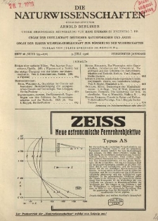 Die Naturwissenschaften. Wochenschrift..., 14. Jg. 1926, 9. Juli, Heft 28.