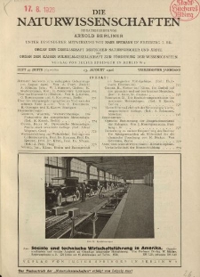 Die Naturwissenschaften. Wochenschrift..., 14. Jg. 1926, 13. August, Heft 33.